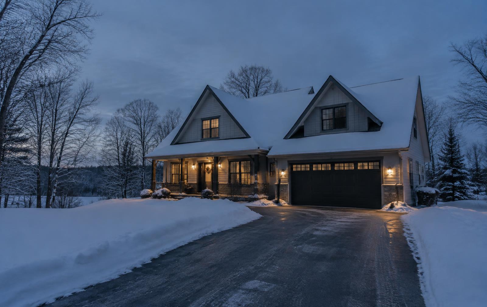 Wisconsin home in winter with cleared driveway